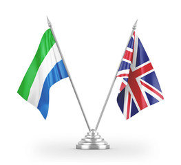 United Kingdom and Sierra Leone table flags isolated on white 3D rendering