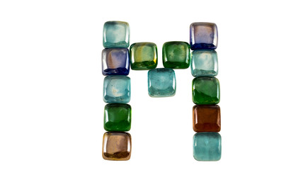 Isolated Font English or Latin Letter M made of glass decorative squares on white background