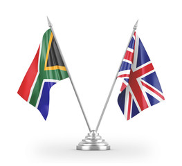 United Kingdom and South Africa table flags isolated on white 3D rendering