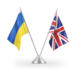 United Kingdom and Ukraine table flags isolated on white 3D rendering