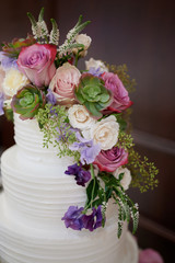 Wedding white cake with flowers