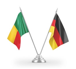 Germany and Benin table flags isolated on white 3D rendering