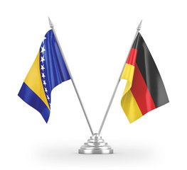 Germany and Bosnia and Herzegovina table flags isolated on white 3D rendering