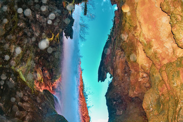 Beautiful and unusual waterfalls in the mountains of Spain