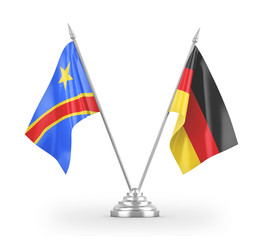 Germany and Congo Democratic Republic table flags isolated on white 3D rendering