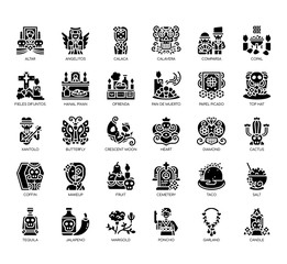 Set of day of the dead thin line and pixel perfect icons for any web and app project.