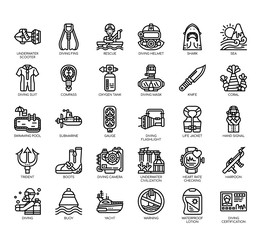 Set of diving thin line and pixel perfect icons for any web and app project.