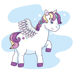 cute unicorn fantasy with wings vector illustration design
