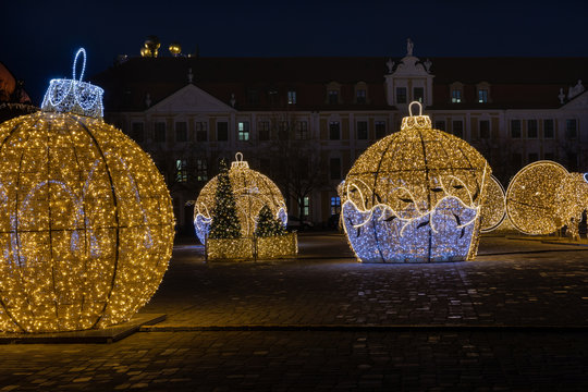 Magdeburg town square illuminated with christmas lights