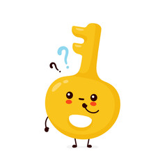 Cute happy gold key with question mark