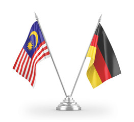 Germany and Malaysia table flags isolated on white 3D rendering