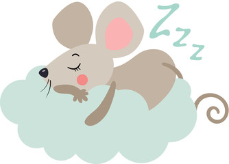 Cute little mouse sleeping on cloud