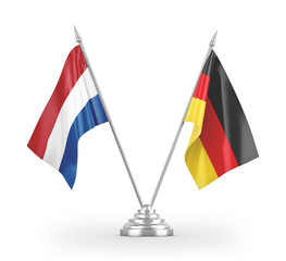 Germany and Netherlands table flags isolated on white 3D rendering