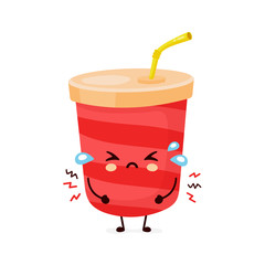 Cute sad cry soda water cup. Vector 