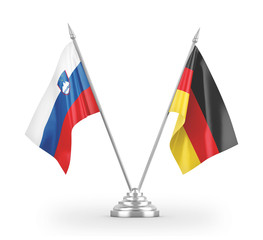 Germany and Slovenia table flags isolated on white 3D rendering