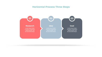 Business infographics. Timeline with 3 steps, options, squares. Vector template.