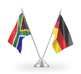 Germany and South Africa table flags isolated on white 3D rendering