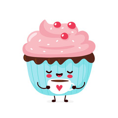 Cute happy smiling cupcake. Vector 