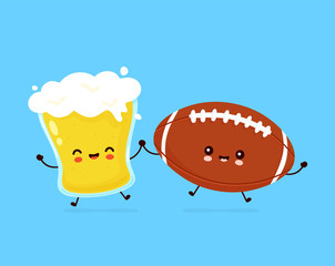 Cute happy smiling glass of beer and football ball