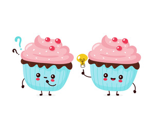Cute happy smiling cupcake. Vector 