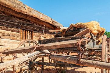 Fototapeta premium Old Wagon Near Cabin