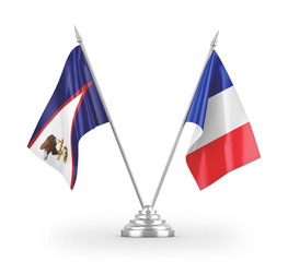 France and American Samoa table flags isolated on white 3D rendering