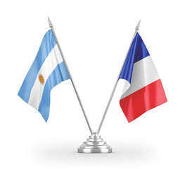 France and Argentina table flags isolated on white 3D rendering