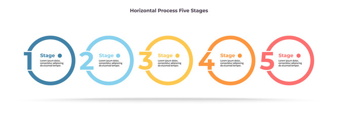 Business infographic template. Timeline with 5 steps, number options, circles. Vector chart.