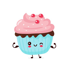 Cute happy smiling cupcake. Vector 