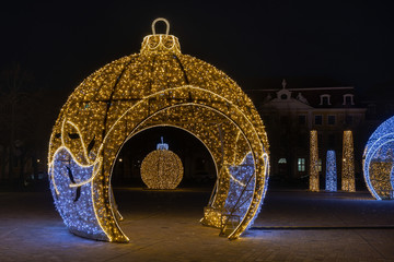 Magdeburg town square illuminated with christmas lights