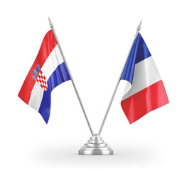 France and Croatia table flags isolated on white 3D rendering