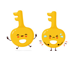 Cute happy and sad cry gold key