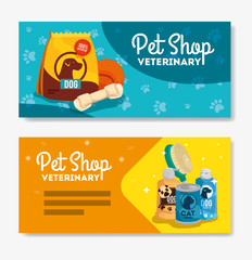 Fototapeta premium set poster of pet shop veterinary with icons vector illustration design