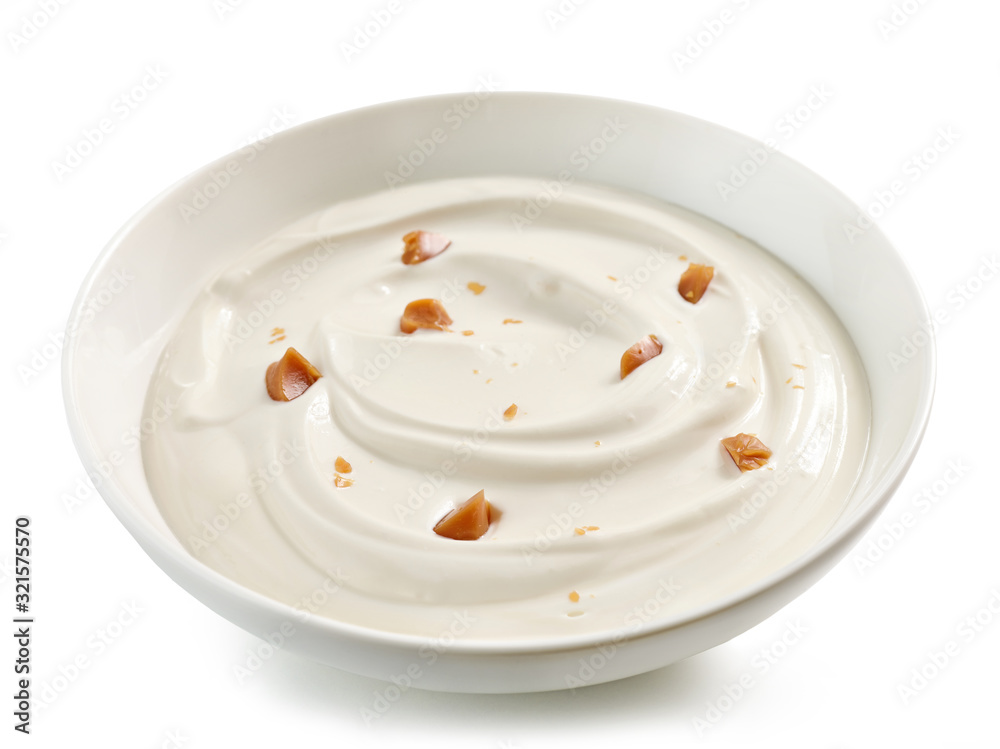 Wall mural bowl of yogurt with caramel pieces