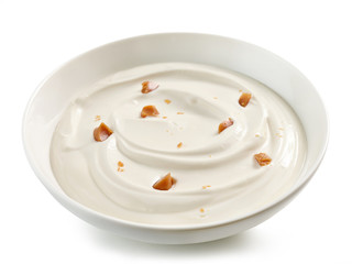 bowl of yogurt with caramel pieces