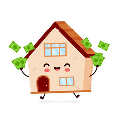 Cute happy smiling house with money