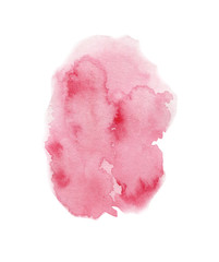 Watercolor pink blot with stains of paint on a white background