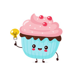 Cute happy smiling cupcake with light bulb