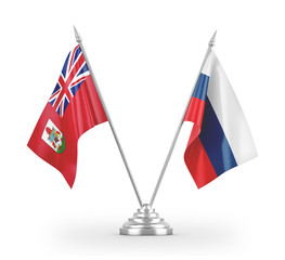 Russia and Bermuda table flags isolated on white 3D rendering