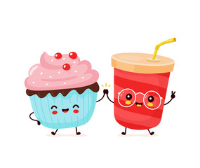 Cute happy soda water and cupcake couple