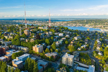 Aerial footage of the Belltown District in Seattle