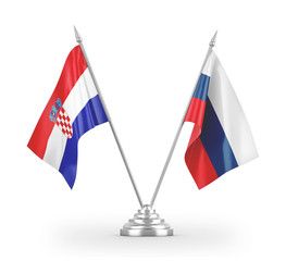 Russia and Croatia table flags isolated on white 3D rendering