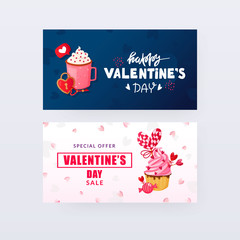 Set of Saint Valentine's Day banners with text.