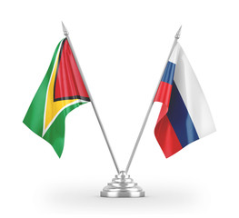 Russia and Guyana table flags isolated on white 3D rendering