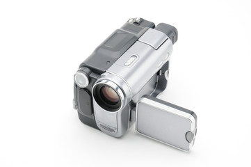Vintage amateur camcorder on a white background