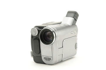 Vintage amateur camcorder on a white background