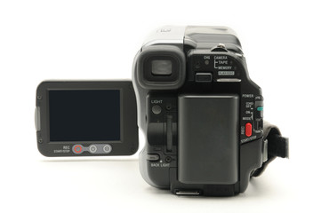 Vintage amateur camcorder on a white background