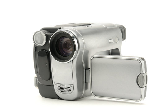 Vintage amateur camcorder on a white background