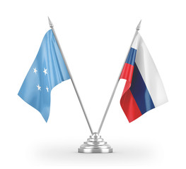 Russia and Micronesia table flags isolated on white 3D rendering