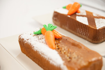 Carrot Plum cake Professional pastry on white background close up isolated